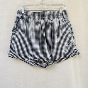 Roark Blue White Gingham Buffalo Check Pull On Shorts Med Elastic Waist Pocket